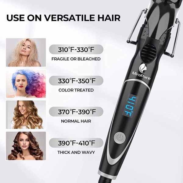 Curling Iron 1 1/4-inch Dual Voltage Instant Heat with Ceramic Coating, LED Display, 6 Temp Settings, Glove Included, Black