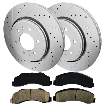 Front Drill Slot Brake Rotors & Ceramic Pads For Ford F-150 Expedition Navigator