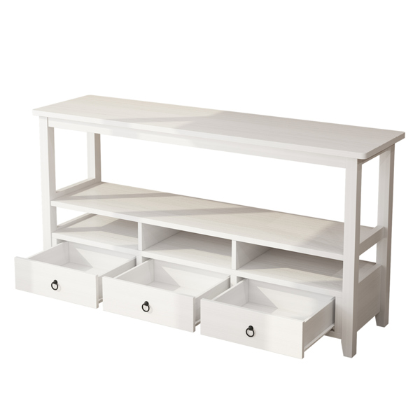 3 Tier Vintage Solid Console Table with 3 Drawers and Shelves, Industrial Console Table Coffee Table for Living Room Entry Bedroom White Color