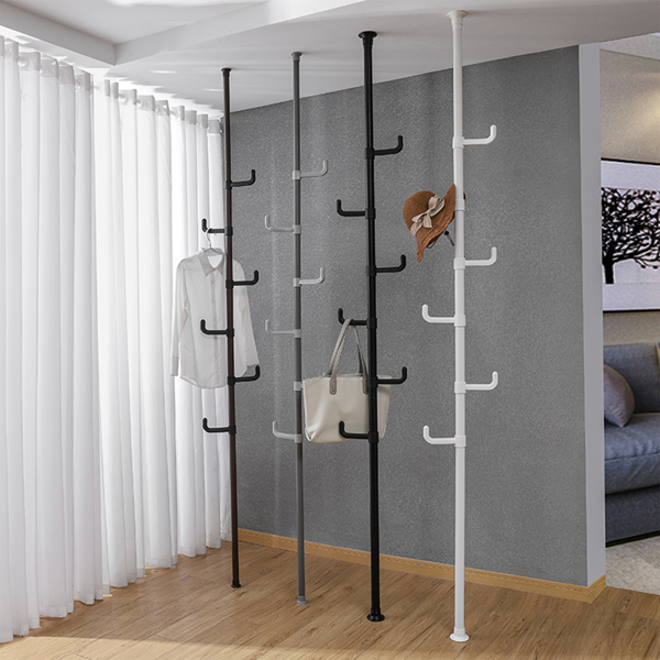 Adjustable Laundry Pole Clothes Drying Rack Coat Hanger DIY Floor to Ceiling Tension Rod Storage Organizer for Indoor, Balcony - White (it isn't able to ship on weekend)