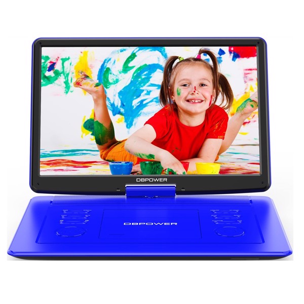 DBPOWER 17.9" Portable DVD Player with 15.6" Large HD Swivel Screen, 6 Hour Rechargeable Battery, Support USB/SD and Multiple Disc Formats, High Volume Speaker, Car Charger, Blue, (FBA 发货，周末不发货)