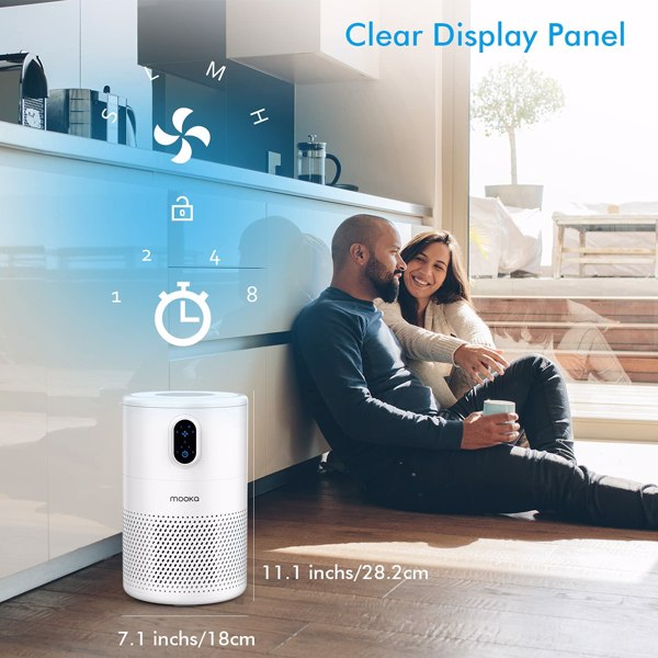 MOOKA Air Purifiers for Home Large Room up to 860ft², H13 True HEPA Air Filter Cleaner, Night Light(Available for California), B-D02L White, （TEMU WALMART TIKTOK 禁售周六周日不处理订单，常规零售价89.99）