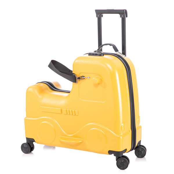 22 Inch Kid's Ride on Suitcase Children's Trolley Luggage Carry-On Luggage with Spinner Wheels \Lock\Safty Belt\Telescoping Handle Yellow