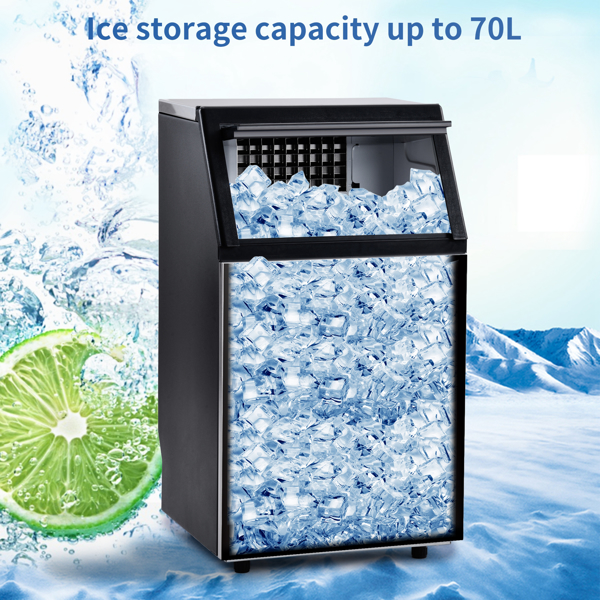 Freestanding Commercial Ice Maker Machine 100LBS/24H, Auto-Clean Built-in Automatic Water Inlet Clear Ice Cube Maker with Scoop, Ideal for Supermarkets Cafes Bakeries Bars Restaurants Home Office