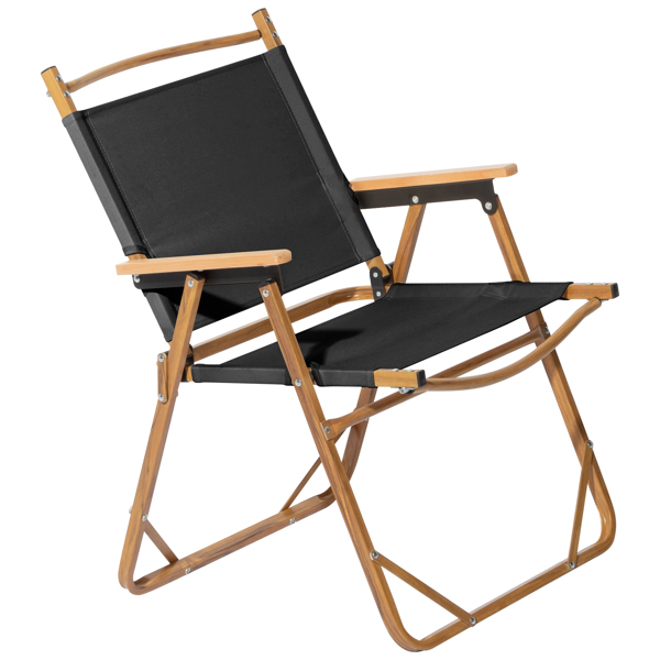 54.5*58*73.5cm Large Aluminum Frame 600D Khaki Oxford Fabric Loading 100kg Imitation Wood Grain Spray Paint Camping Chair Black