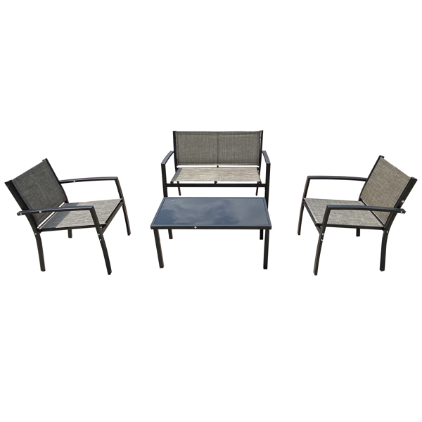 4 Pieces Patio Furniture Set Outdoor Garden Patio Conversation Sets Poolside Lawn Chairs with Glass Coffee Table Porch Furniture (Grey)