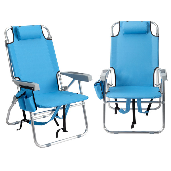 63*70*99cm Heightened Oxford Cloth Silver White Aluminum Tube Bearing 100kg Beach Chair Blue