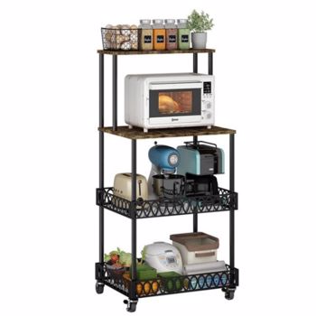 Four layer kitchen baker rack, vertical microwave oven rack, kitchen storage rack with wheels, suitable for kitchens and restaurants
