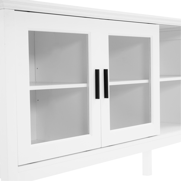 130*38*89.2cm Transparent Sliding Double Doors Double Inner Compartments With Bottom Storage Rack Sideboard Classical White