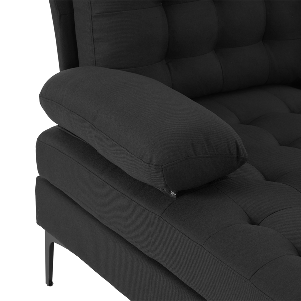 U-shaped Soft-Covered Armrest Backrest Seat Pull Point Wooden Frame Iron Frame Black Feet Indoor Sectional Sofa Black