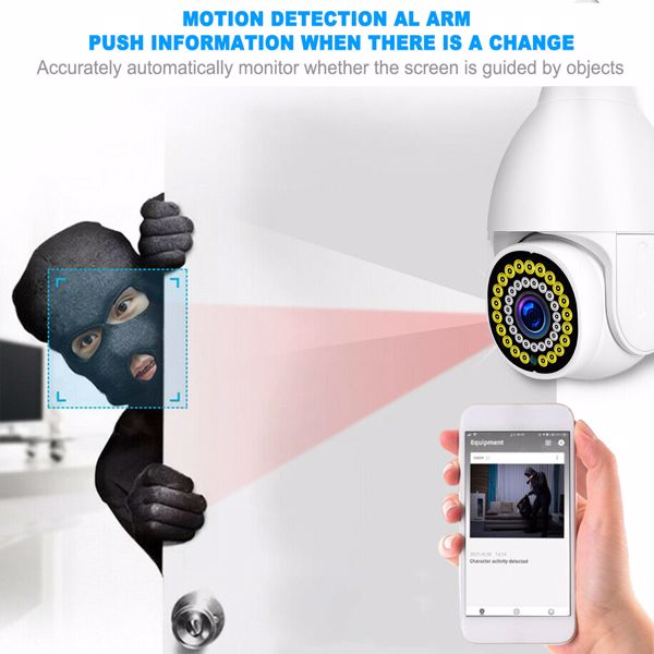 360° WiFi Camera Light Bulb Security Home Cam Wireless Waterproof CCTV Monitor