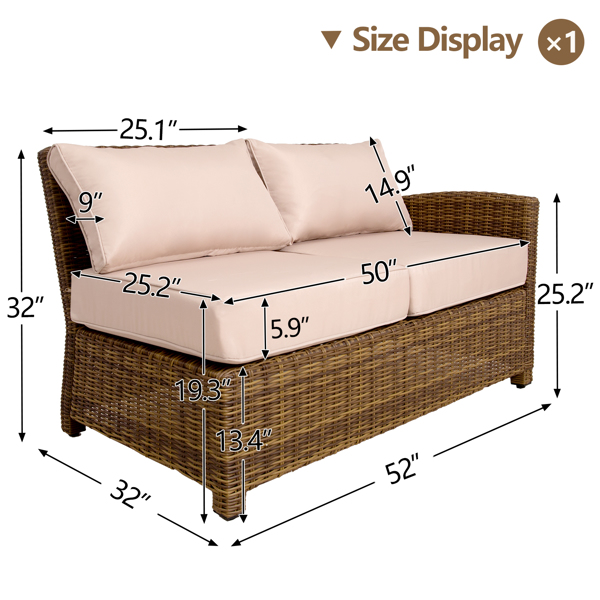 Outdoor Loveseat Furniture Small Patio Couch All Weather PE Rattan Sofa Indoor 2-seat Sectional Sofa Balcony Couch with Beige Cushion Patio Love Seats for Outdoors Garden Porch Lawn Poolside