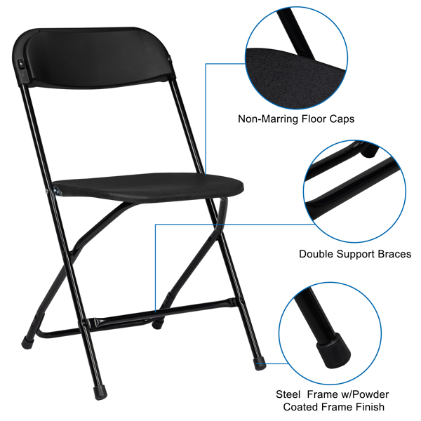 5 Pack Black Plastic Folding Chair, Indoor Outdoor Portable Stackable Commercial Seat with Steel Frame 260lb. Capacity for Events Office Wedding Party Picnic Kitchen Dining(NOT INCLUDE TABLE)