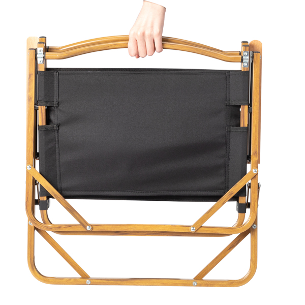 53*55*61cm Medium Size Aluminum Frame 600D Black Oxford Cloth Bearing 100kg Imitation Wood Grain Spray Paint Camping Chair Black