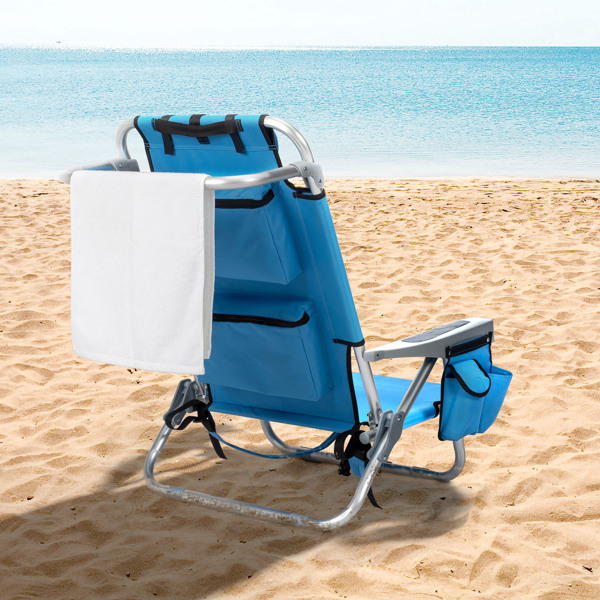 63*65*82cm Short Oxford Cloth Silver White Aluminum Tube Bearing 100kg Beach Chair Blue