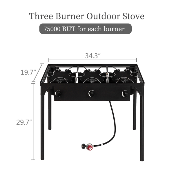 Outdoor Camp Stove High Pressure Propane Gas Cooker Portable Cast Iron Patio Cooking Burner (Three Burner 225000-BTU)