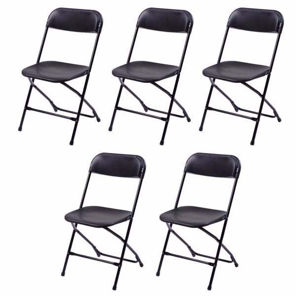 5 Pack Black Plastic Folding Chair, Indoor Outdoor Portable Stackable Commercial Seat with Steel Frame 260lb. Capacity for Events Office Wedding Party Picnic Kitchen Dining(NOT INCLUDE TABLE)