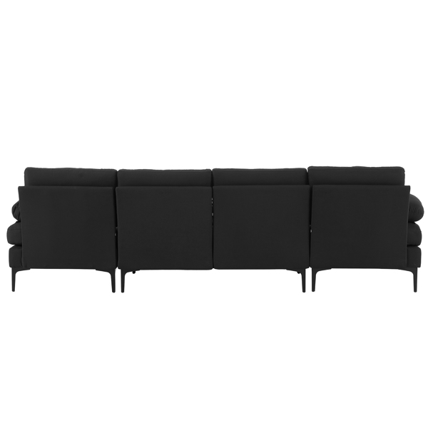 U-shaped Soft-Covered Armrest Backrest Seat Pull Point Wooden Frame Iron Frame Black Feet Indoor Sectional Sofa Black