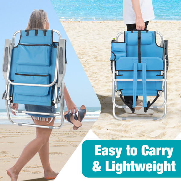 63*70*99cm Heightened Oxford Cloth Silver White Aluminum Tube Bearing 100kg Beach Chair Blue