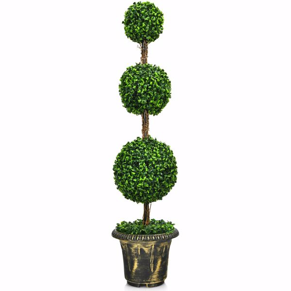 4FT Artificial Topiary Triple Ball Tree Fake Plant Artificial Leaves in Pot for Indoor Outdoor Home Patio Office Modern Decor