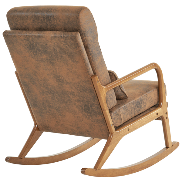 100*65*101cm High Back Belt Waist Pillow Walnut Color Solid Wood Armrest Backrest Seat Frame Iron Frame  Indoor Rocking Chair/armchair dual use Orange Bronzing Cloth