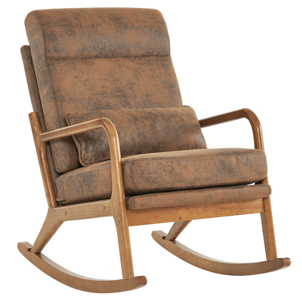 100*65*101cm High Back Belt Waist Pillow Walnut Color Solid Wood Armrest Backrest Seat Frame Iron Frame  Indoor Rocking Chair/armchair dual use Orange Bronzing Cloth