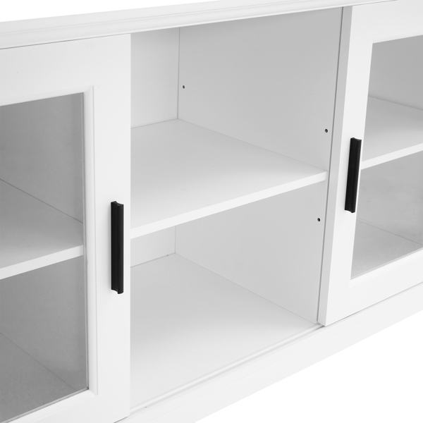 130*38*89.2cm Transparent Sliding Double Doors Double Inner Compartments With Bottom Storage Rack Sideboard Classical White