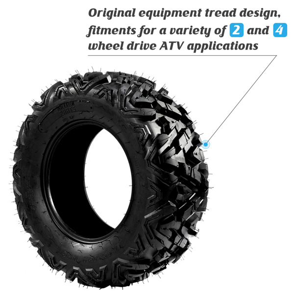 Complete Set of 4 All Terrain ATV UTV Tires 25x8-12 Front & 25x10-12 Rear 6PR Tubeless