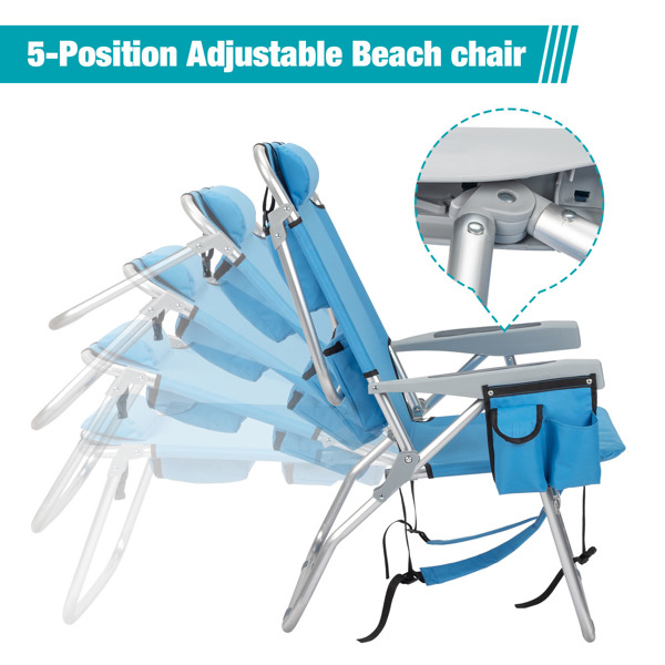 63*70*99cm Heightened Oxford Cloth Silver White Aluminum Tube Bearing 100kg Beach Chair Blue