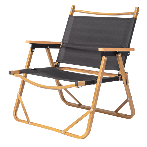 53*55*61cm Medium Size Aluminum Frame 600D Black Oxford Cloth Bearing 100kg Imitation Wood Grain Spray Paint Camping Chair Black