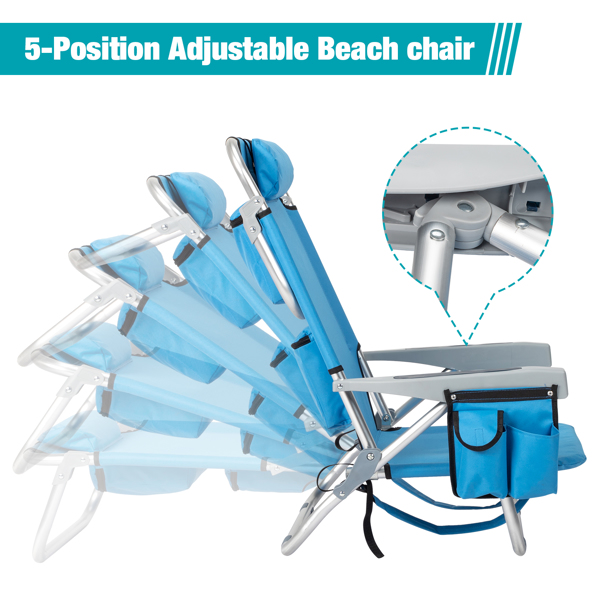 63*65*82cm Short Oxford Cloth Silver White Aluminum Tube Bearing 100kg Beach Chair Blue