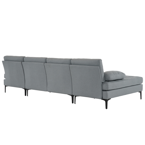 U-shaped Soft-Covered Armrest Backrest Seat Pull Point Wooden Frame Iron Frame Black Feet Indoor Sectional Sofa Light Gray