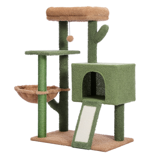 Cactus Cat Tree Cat Tower with Sisal Covered Scratching Post and Cozy Condo Cat Climbing Stand with Plush Perch &Soft Hammock for Indoor Cats(Minimum Retail Price for US: USD 79.99)