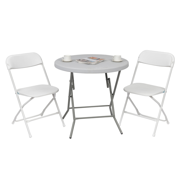 5 Pack White Plastic Folding Chair, Indoor Outdoor Portable Stackable Commercial Seat with Steel Frame 260lb. Capacity for Events Office Wedding Party Picnic Kitchen Dining（NOT INCLUDE TABLE）