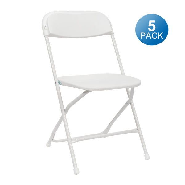 5 Pack White Plastic Folding Chair, Indoor Outdoor Portable Stackable Commercial Seat with Steel Frame 260lb. Capacity for Events Office Wedding Party Picnic Kitchen Dining（NOT INCLUDE TABLE）