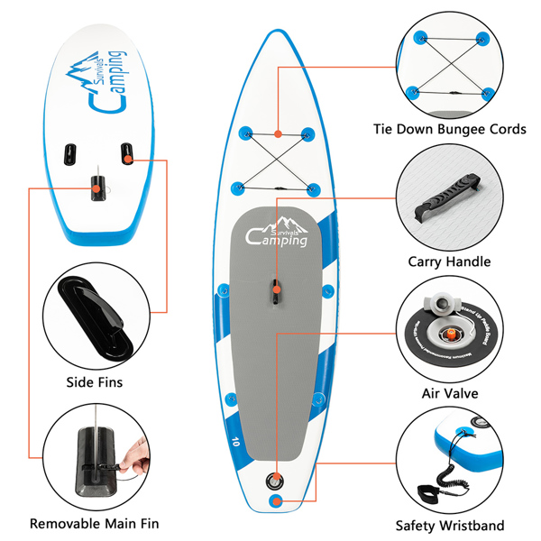 11' Adult Inflatable SUP Stand Up Paddle Board White & Dark Blue & Black