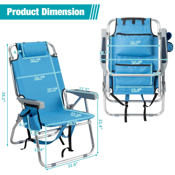 63*70*99cm Heightened Oxford Cloth Silver White Aluminum Tube Bearing 100kg Beach Chair Blue