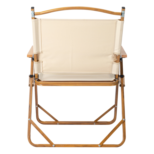 54.5*58*73.5cm Large Aluminum Frame 600D Khaki Oxford Fabric Loading 100kg Imitation Wood Grain Spray Paint Camping Chair Khaki