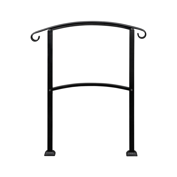Artisasset Outdoor 1-3 Steps Adjustable Wrought Iron Handrails Black 