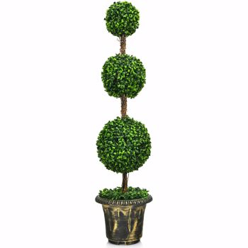 4FT Artificial Topiary Triple Ball Tree Fake Plant Artificial Leaves in Pot for Indoor Outdoor Home Patio Office Modern Decor