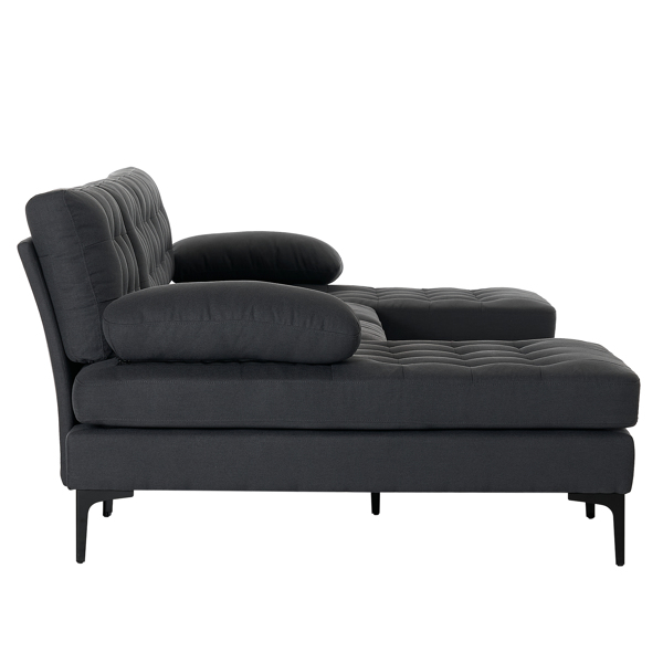U-shaped Soft-Covered Armrest Backrest Seat Pull Point Wooden Frame Iron Frame Black Feet Indoor Sectional Sofa  Dark Gray