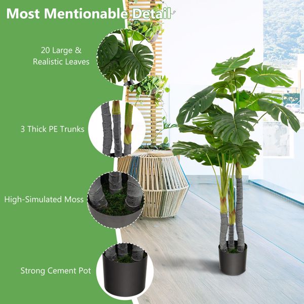 4 FT Artificial Tree Palm Fake Plant Artificial Leaves in Pot for Indoor Outdoor Home Patio Office Modern Decor