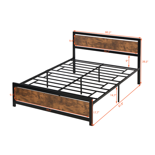 Metal and Wood Bed Frame with Headboard and Footboard ,Queen Size Platform Bed ,No Box Spring Needed, Easy to Assemble(Black)