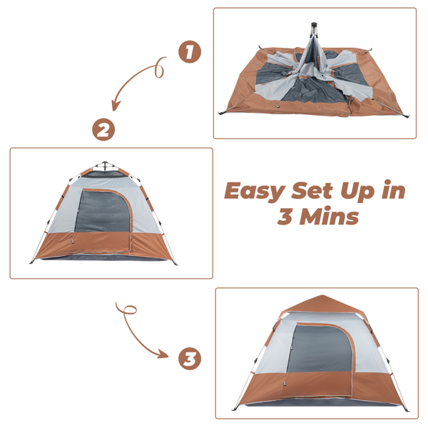 240*240*150cm Spring Quick Opening Four-Person Family Tent Camping Tent Brown