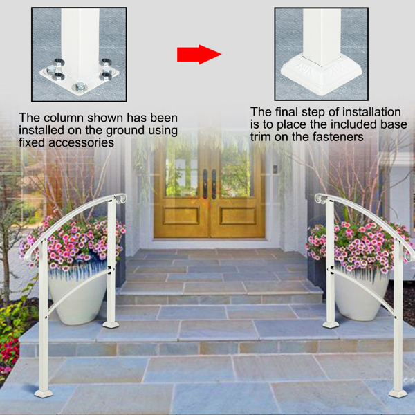 Artisasset Outdoor 1-3 Steps Adjustable Wrought Iron Handrails White 