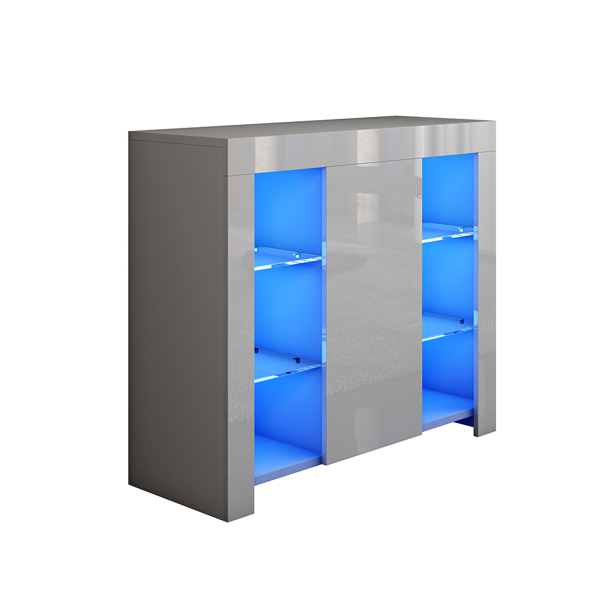 94cm Grey High Gloss 1 Door Sideboard Buffet Cabinet Cupboard Shelves LED