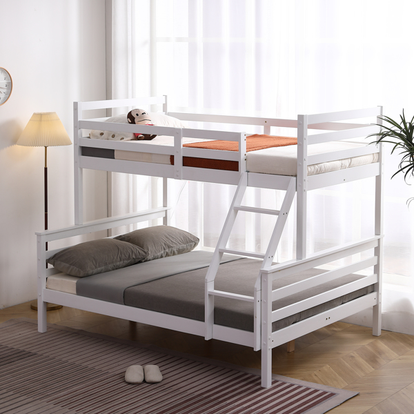 Double-Layer Mother-In-Law Cross Brace Guardrail Guardrail Inclined Ladder Twin Pine Wood Can Be Split Into Single-Layer Bed Wooden Bed White
