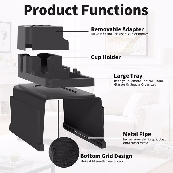 Couch Cup Holder, Couch Arm Tray, Portable Couch Drink Holder Couch Accessories Suitable for Sofa Armrest