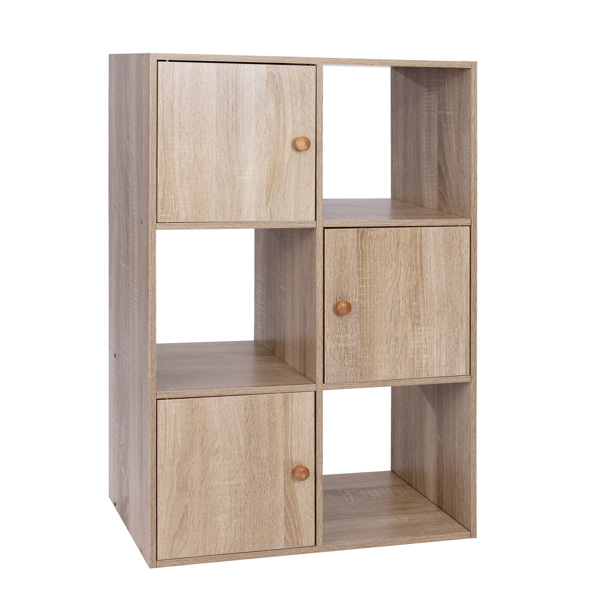 Storage Bookcase with 6 Cube Organizers,3 Cabinets with Doors and 3 Open Cubes Book Display Shelves 3 Tiers