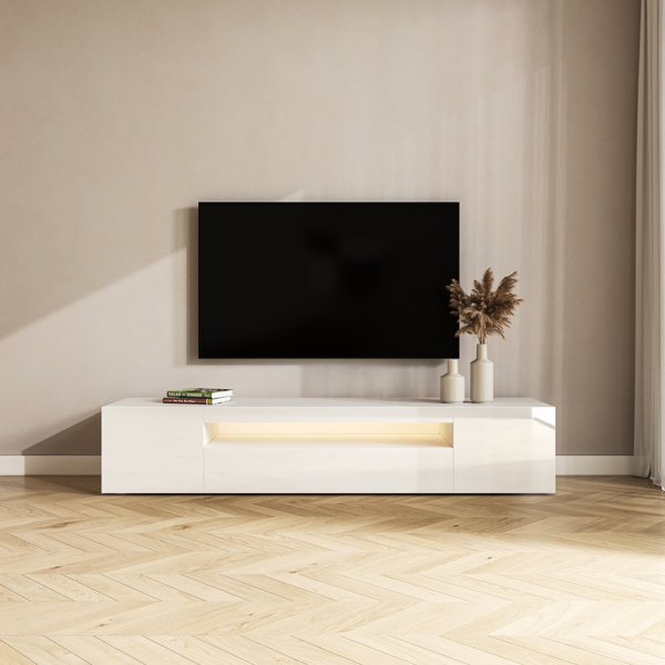 LED Light 200 cm TV Stand up to 85" All White